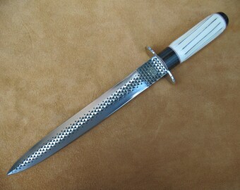 Fluted White Micarta Handle  Long Dagger #2