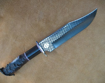 Bowie Knife with Ebony Spacer  Nickel Silver Guard and Crown End Handle
