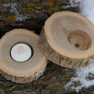 Rustic Wood Slice Tealight Candle Holders: Wedding Table Centerpieces