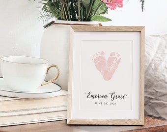 First Mother's Day Gift for New Mom from Baby Footprint Heart, Personalized with your Child's Feet, 5x7 or 8x10 inches UNFRAMED