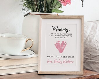 Expecting Mom Gift Mothers Day Mommy to Be Gift from Unborn Baby, Personalized Mother's Day Gift, Baby Footprint Art, 8x10 inches UNFRAMED