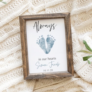 Baby Loss Art Print, Footprint Sympathy Gift, Infant Memorial, Always in our Hearts, Your Child&#39;s Feet, 5x7 in UNFRAMED