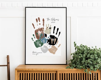 Handprint Family Portrait Art Print, Custom Home Decor, Personalized with Your Actual Hands, 8x10 or 11x14 in UNFRAMED