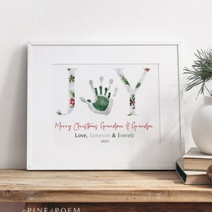 Personalized Christmas Gift for Grandparents, Joy Handprint Art Print Kids Actual Hands, 8x10 or 11x14 in UNFRAMED