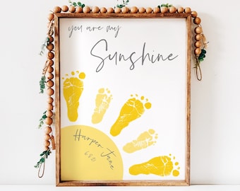You Are My Sunshine Baby Footprint Art Print: Personalized Newborn Sun Nursery Decor (UNFRAMED)