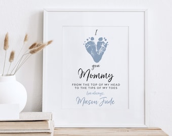 Gift for Mom from Son, First Mother's Day Gift, Personalized New Mommy Baby Footprint Art Print, Your Child's Feet 8x10 or 11x14 UNFRAMED