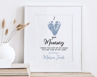 Personalised Mother's Day Print - Custom Mum & Child Hands Art, Unframed (Hearts, Flowers Theme)