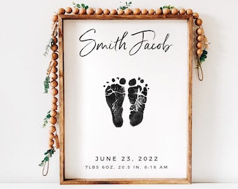 Baby Boy Nursery Art Print Gift, Footprint Birth Announcement Wall Decor, Your Child's Actual Feet, 8x10 or 11x14 in UNFRAMED