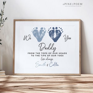 Father's Day Gift from Twins or Siblings, Gift for New Dad, We Love You Baby Footprint Art, Personalized with your Child's Feet, UNFRAMED