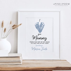 Gift for Mom from Son, First Mother&#39;s Day Gift, Personalized New Mommy Baby Footprint Art Print, Your Child&#39;s Feet 8x10 or 11x14 UNFRAMED
