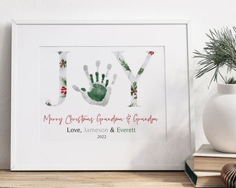 Personalized Christmas Gift for Grandparents, Joy Handprint Art Print Kids Actual Hands, 8x10 or 11x14 in UNFRAMED