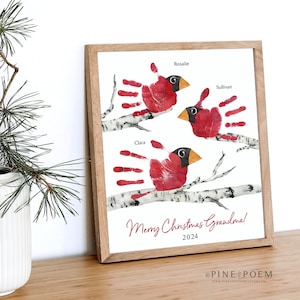 Grandparent Gift for Christmas, Personalized Handprint Cardinal Art Print, Kids Actual Hands, 11x14 or 13x19 in UNFRAMED