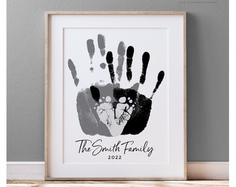 Personalized Family Portrait Art, Handprint & Footprint Family Gift for New Dad, First Father's Day, Your Child's Feet, 8x10 in UNFRAMED