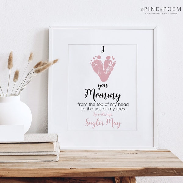 Gift for Mom from Baby Daughter Son, First Mother's Day, Personalized New Mommy Footprint Art, Your Child's Feet 8x10 or 11x14 UNFRAMED