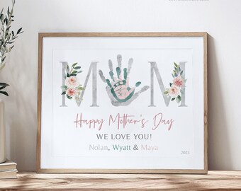 Mother's Day Handprint Art Gift for Mom, Personalized MOM Print from Kids, 8x10 or 11x14 in UNFRAMED