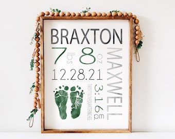 Baby Footprint Art, Nursery Decor, Keepsake Wall Print, Personalized with your child's actual feet, 8x10 or 11x14 in, UNFRAMED