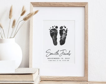 Baby Footprint Keepsake Art Print Gift, Custom Nursery Decor Personalized with Your Child's Actual Feet, 5x7 or 8x10 inches, UNFRAMED