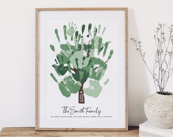 Handprint Family Tree Art Print, Personalized Gift for Grandparents, Parents, Alternative Custom Portrait, 11x14 or 13x19 in UNFRAMED