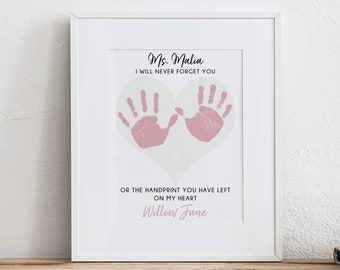 Personalized Handprint Heart Art Print: Teacher, Nanny Gift (UNFRAMED)