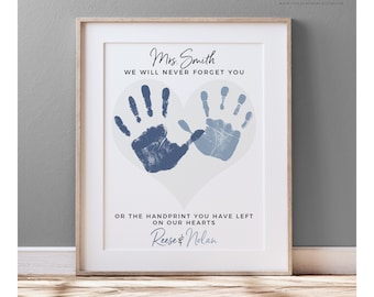 Daycare Gift for Babysitter, Teacher, Handprint Heart Personalized with your Child's Hands, 8x10 or 11x14 UNFRAMED