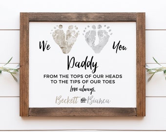 Personalized Father's Day Gift from Twins or Siblings, New Dad, We Love You Baby Footprint Art, UNFRAMED