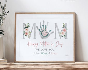 Mother's Day Gift for Mom, Personalized Handprint Art Print from Kids, Your child's actual hand prints, 11x14 in UNFRAMED