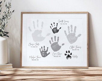 Personalized Kids Handprint Art, Gift for Dad, Mom, Grandparents, Living Room Decor, Children's Actual Hand Prints, 11x14 inches UNFRAMED