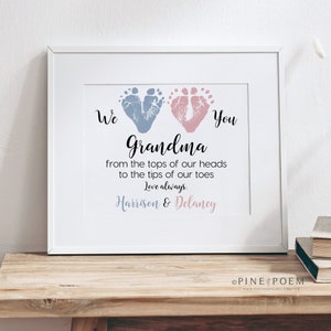 Gift for Grandmother from Twins, New Grandma, Personalized We Love You Baby Footprint Art, 8x10, 11x14 Art Print Your Child's Feet, UNFRAMED