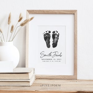 Baby Footprint Keepsake Art Print Gift, Custom Nursery Decor Personalized with Your Child's Actual Feet, 5x7 or 8x10 inches, UNFRAMED