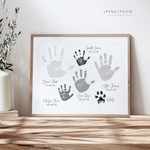 Personalized Kids Handprint Art, Gift for Dad, Mom, Grandparents, Living Room Decor, Children&#39;s Actual imprints, 11x14 or 13x19 in UNFRAMED