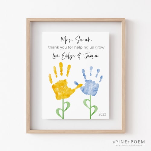 Personalized Handprint Flower Thank You Art Print, Child's Handprints (UNFRAMED)