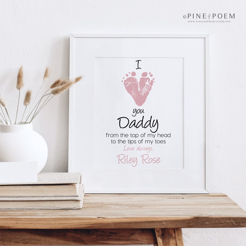 Personalized Father's Day Gift for New Dad, I Love You Daddy Baby Footprint Personalized 8x10 or 11x14 in Print, Your Child's Feet, UNFRAMED image 3