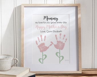 Handprint Mother's Day Gift for Mom, Hand Flower Personalized Art Print, Keepsake from Children, Your Child's Hands, 8x10 or 11x14 UNFRAMED