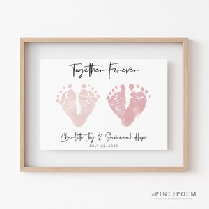 Twin Loss Gift Art Print, Baby Footprint Infant Memorial, Sympathy Grief Sign , Together Forever 5x7 in UNFRAMED