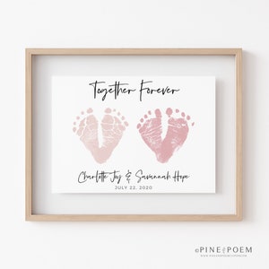 Twin Loss Memorial Art Print: Custom Baby Footprints, Sympathy Gift (UNFRAMED)