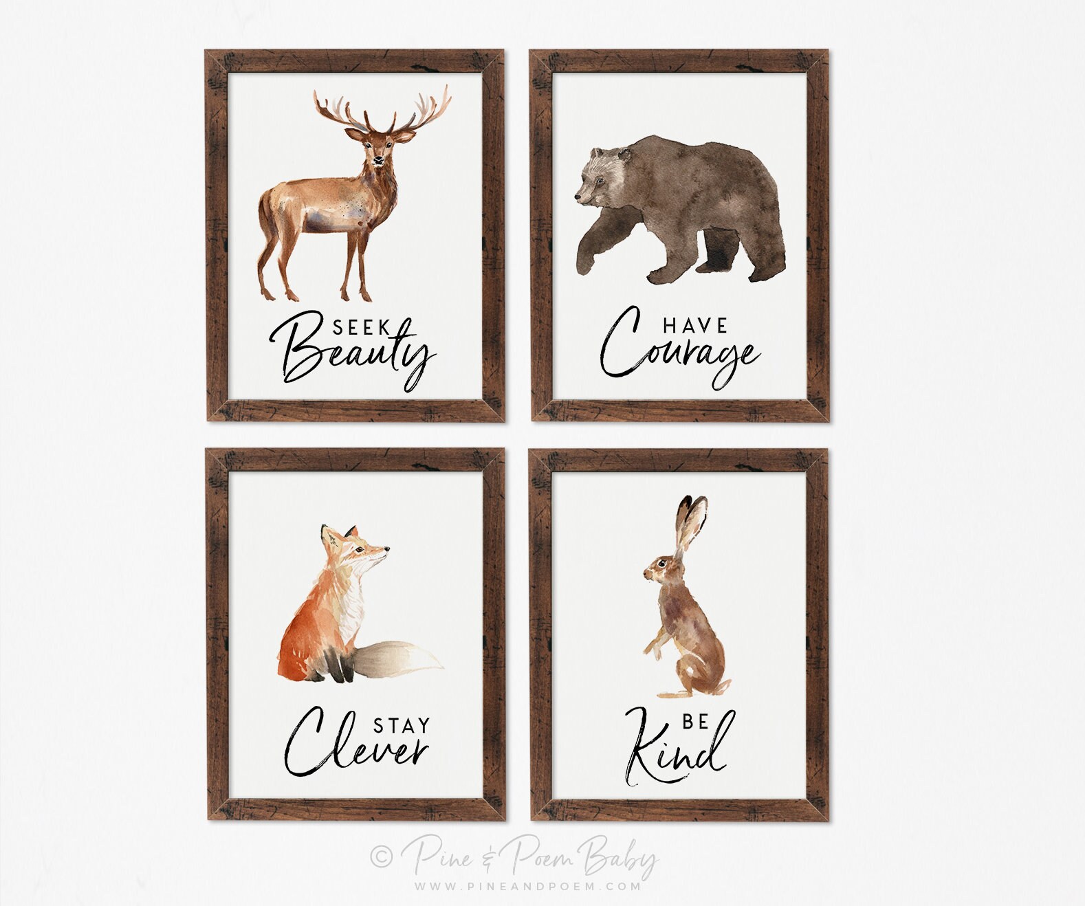Woodland Animal Nursery Gallery Wall Art Prints Watercolor Etsy