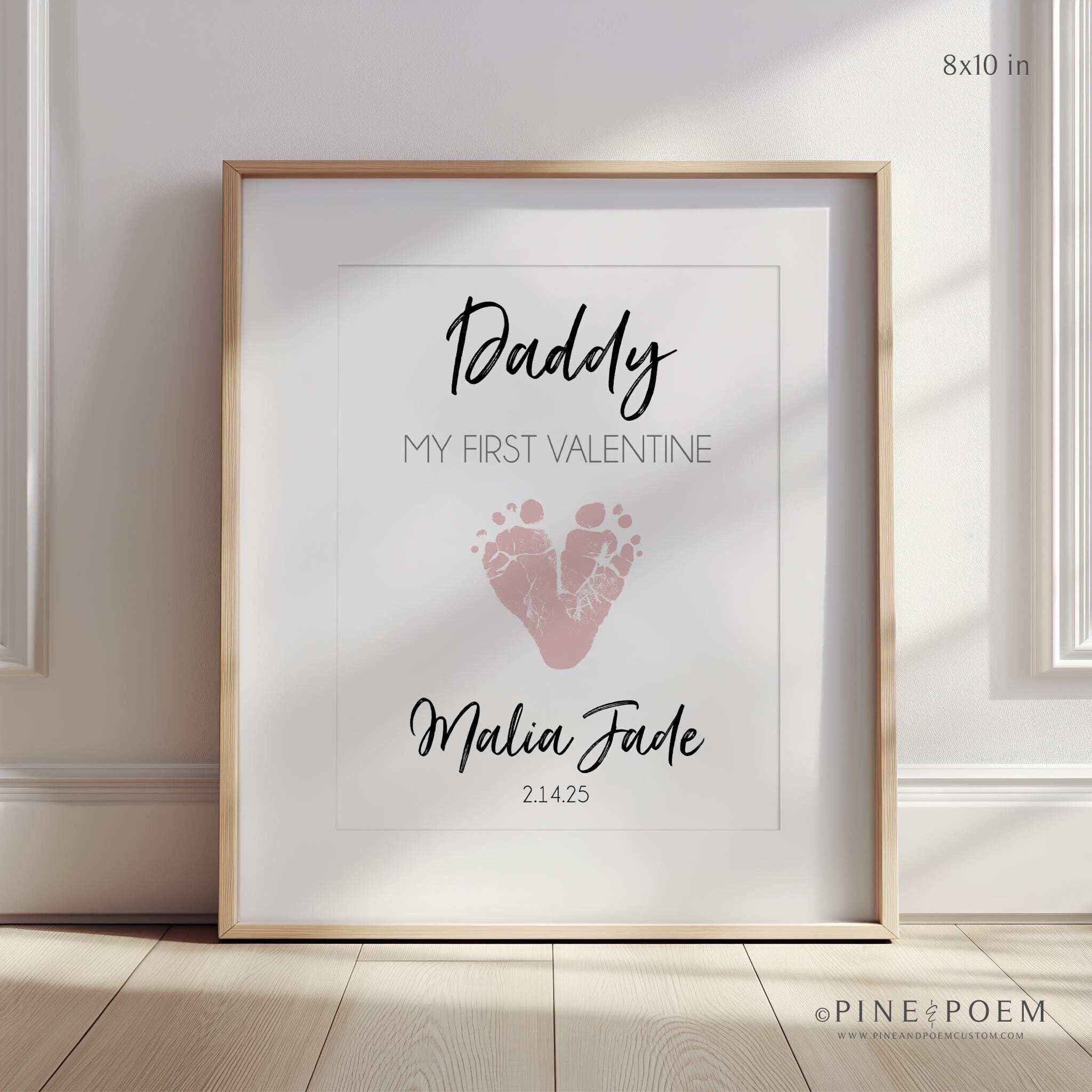 First Valentine's Day Gift for New Dad, Baby Footprint Art Print