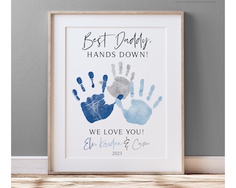 Handprint Gift for Dad from Kids Father's Day, Birthday, Best Daddy Hands Down Personalized, Custom Art Print, 8x10 or 11x14 inches UNFRAMED
