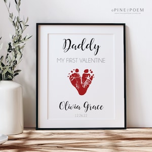 First Valentine's Day Gift for New Dad, Daddy Baby Footprint Heart Art Print using Your Child's Feet, 8x10 or 11x14 inches UNFRAMED