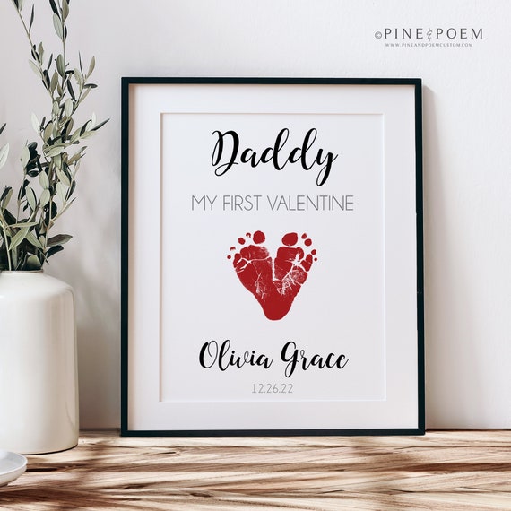 First Valentine's Day Gift for New Dad, Daddy Baby Footprint Heart Art  Print Using Your Child's Feet, 8x10 or 11x14 Inches UNFRAMED 