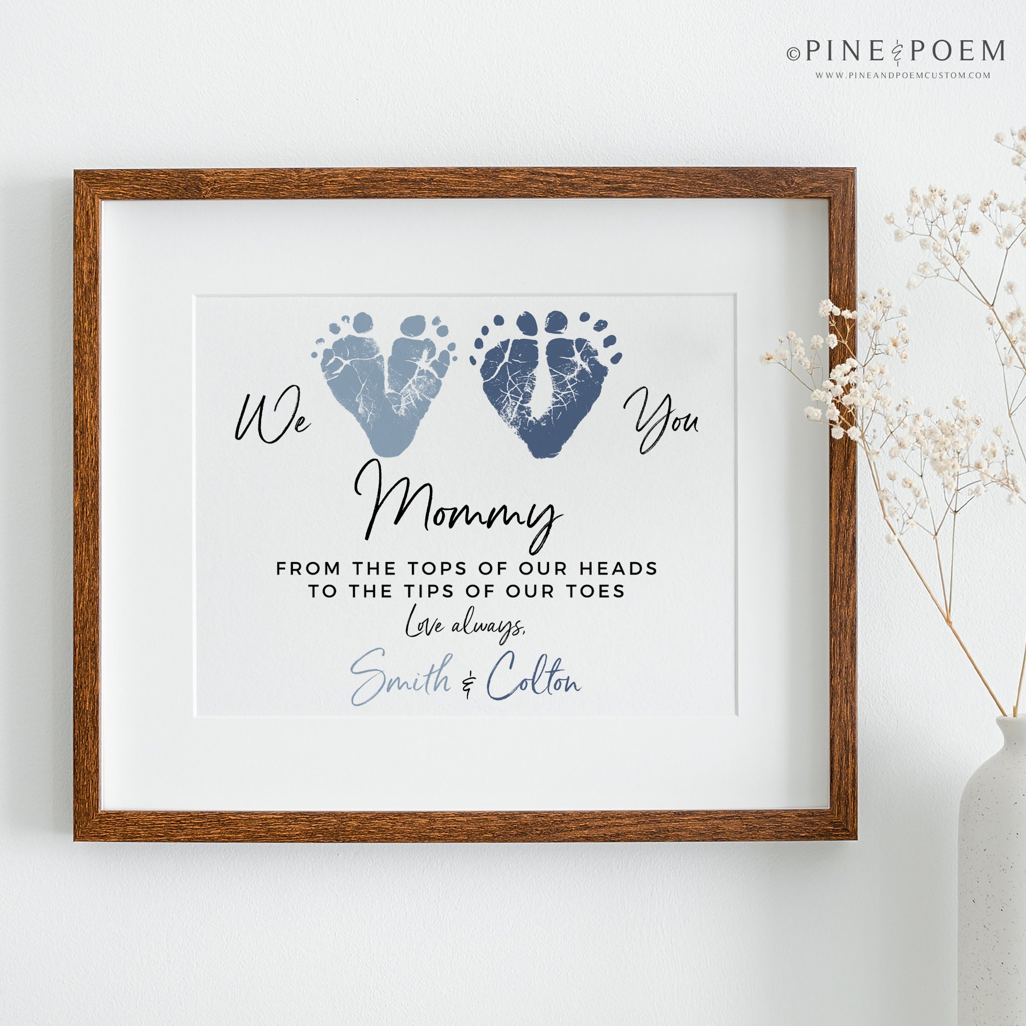 First Mother's Day Gift From Twins, New Mom, Personalized We Love You Baby  Footprint Art, Your Child's Feet, 8x10 or 11x14 Inches UNFRAMED 