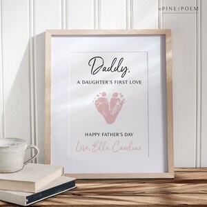 First Father's Day Footprint Art: Daughter's Love, Custom Print (UNFRAMED)