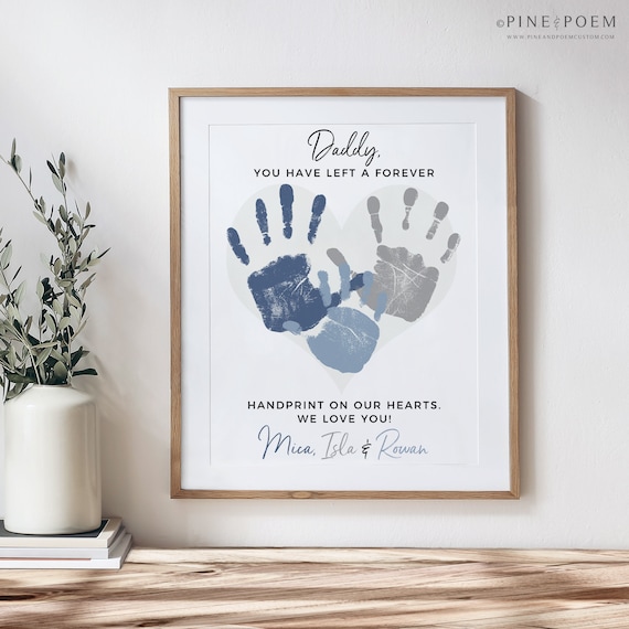 Father's Day Gift for Dad, Handprint Art Print From Kids Personalized With  Your Child's Hands, 8x10, 11x14 Inches UNFRAMED 
