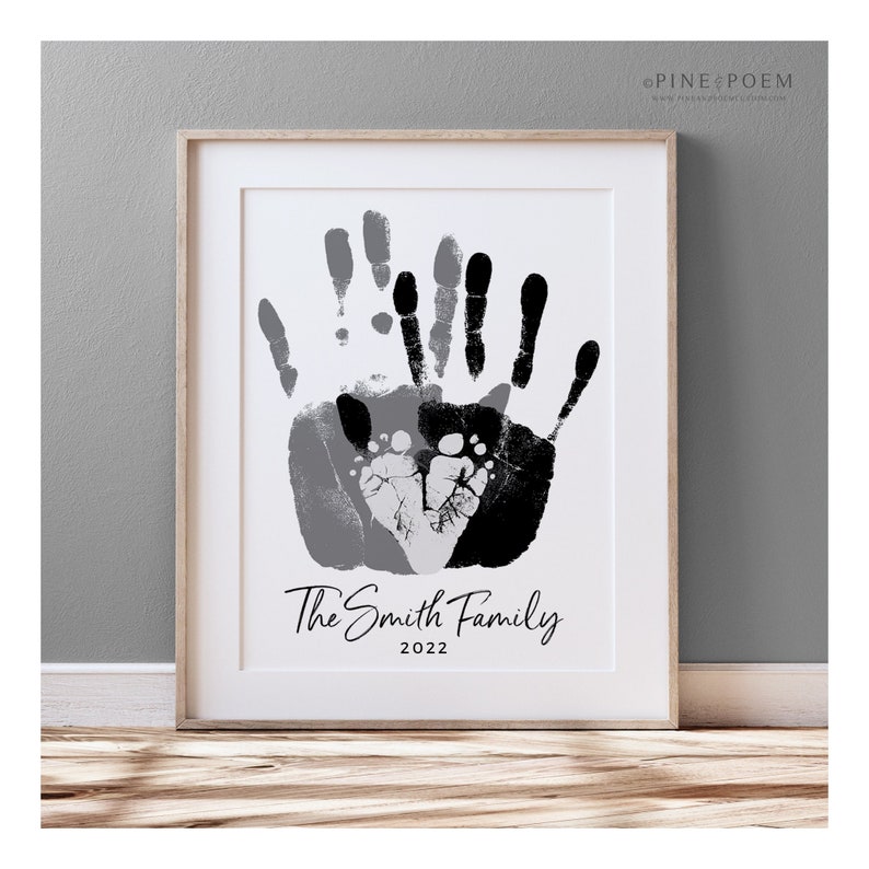 Gift for New Dad, First Father's Day Gift, Baby Footprint & Handprint Art Print, Personalized Family Portrait, 8x10 inches UNFRAMED image 1
