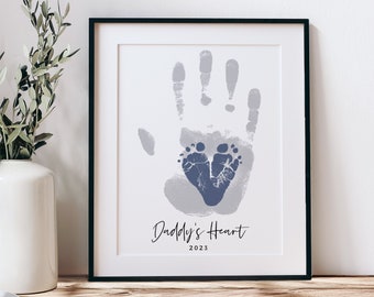 First Father's Day Gift for New Dad, Baby Footprint & Daddy Handprint, Personalized with Your Child's Feet, 8x10 inches UNFRAMED