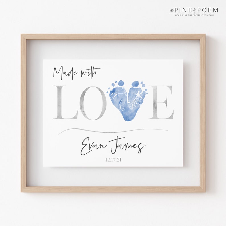 Baby Footprint Love Art Print, Valentines Day Gift, Personalized Nursery Wall Decor, Your Child's Feet, 8x10 or 11x14 inches, UNFRAMED image 2
