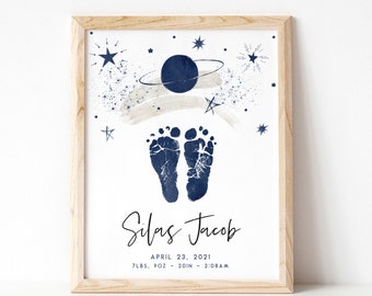 Custom Outer Space Footprint Art: Celestial Nursery Decor (UNFRAMED)