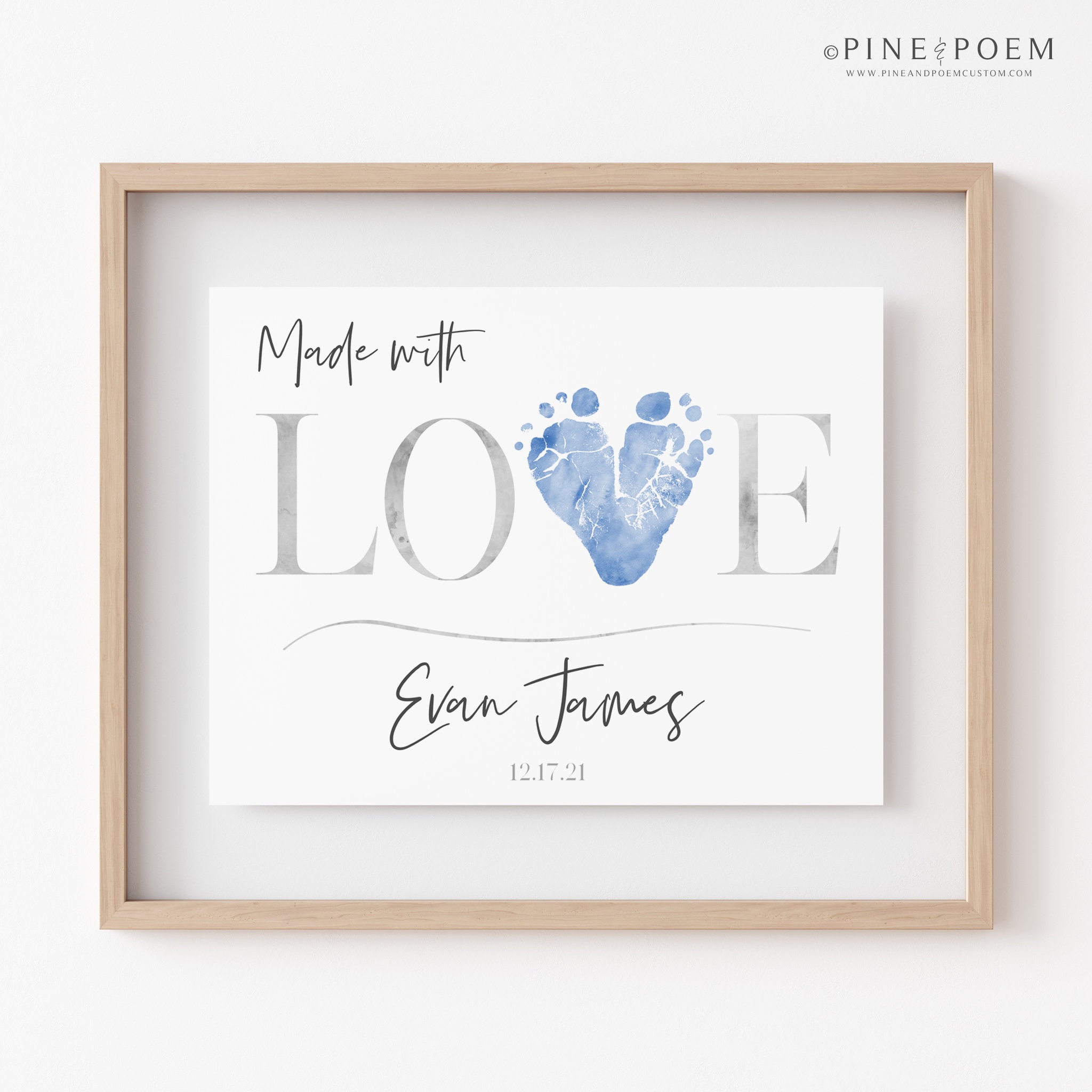 Christmas Gift for Grandparents From Baby, Personalized I Love You  Footprint Art Print Using Your Child's Stamped Feet, UNFRAMED 