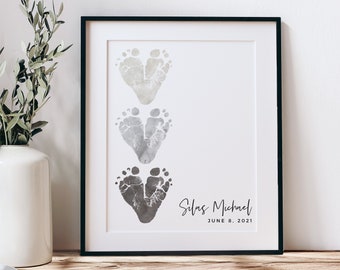 Gift for New Grandparents from Baby Footprint Hearts, Personalized with your Child's Feet, 8x10 or 11x14 Inches UNFRAMED
