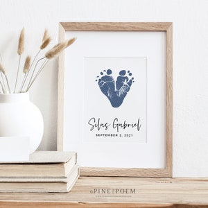 New Dad Gift from Baby Footprint Heart, Valentines Day, First Father's Day, Personalized with Your Child's Feet, 5x7 or 8x10 in UNFRAMED